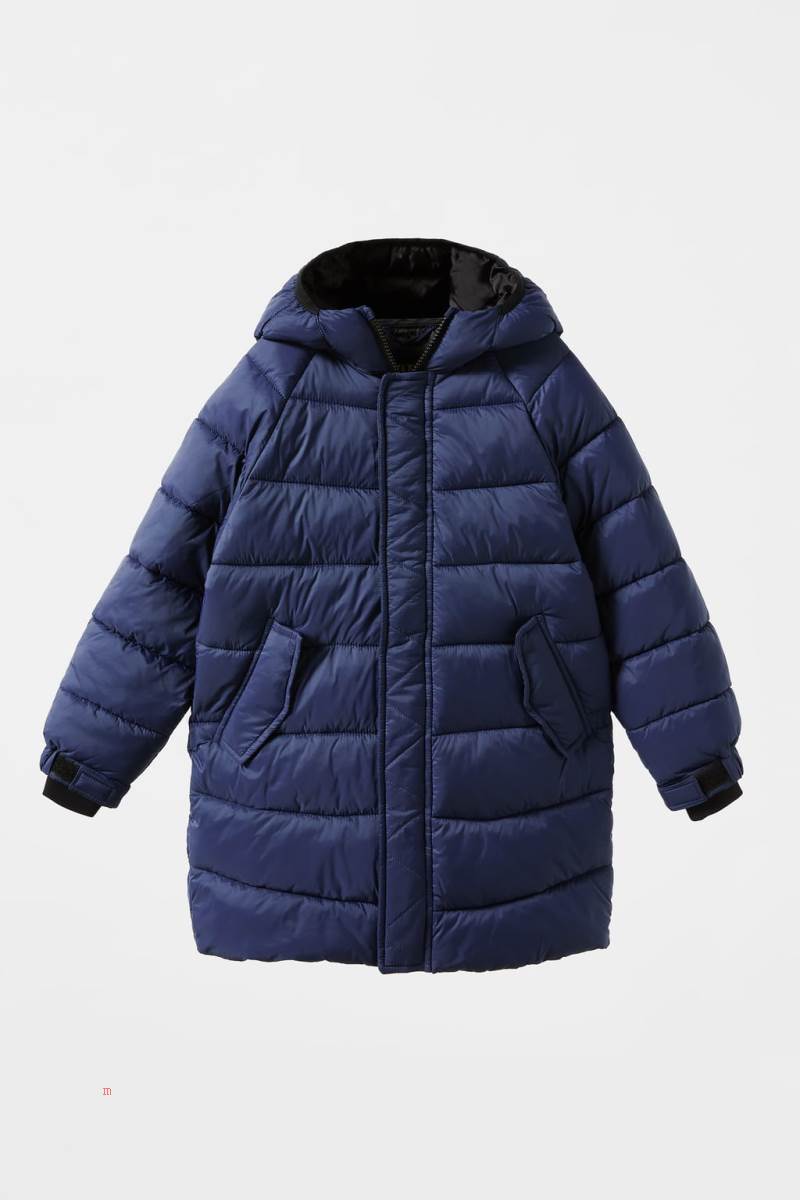 ZARA EXTRA-LIGHT LONG PUFFER Rockar Tjej Marinblå Blå | TQSIR-1094
