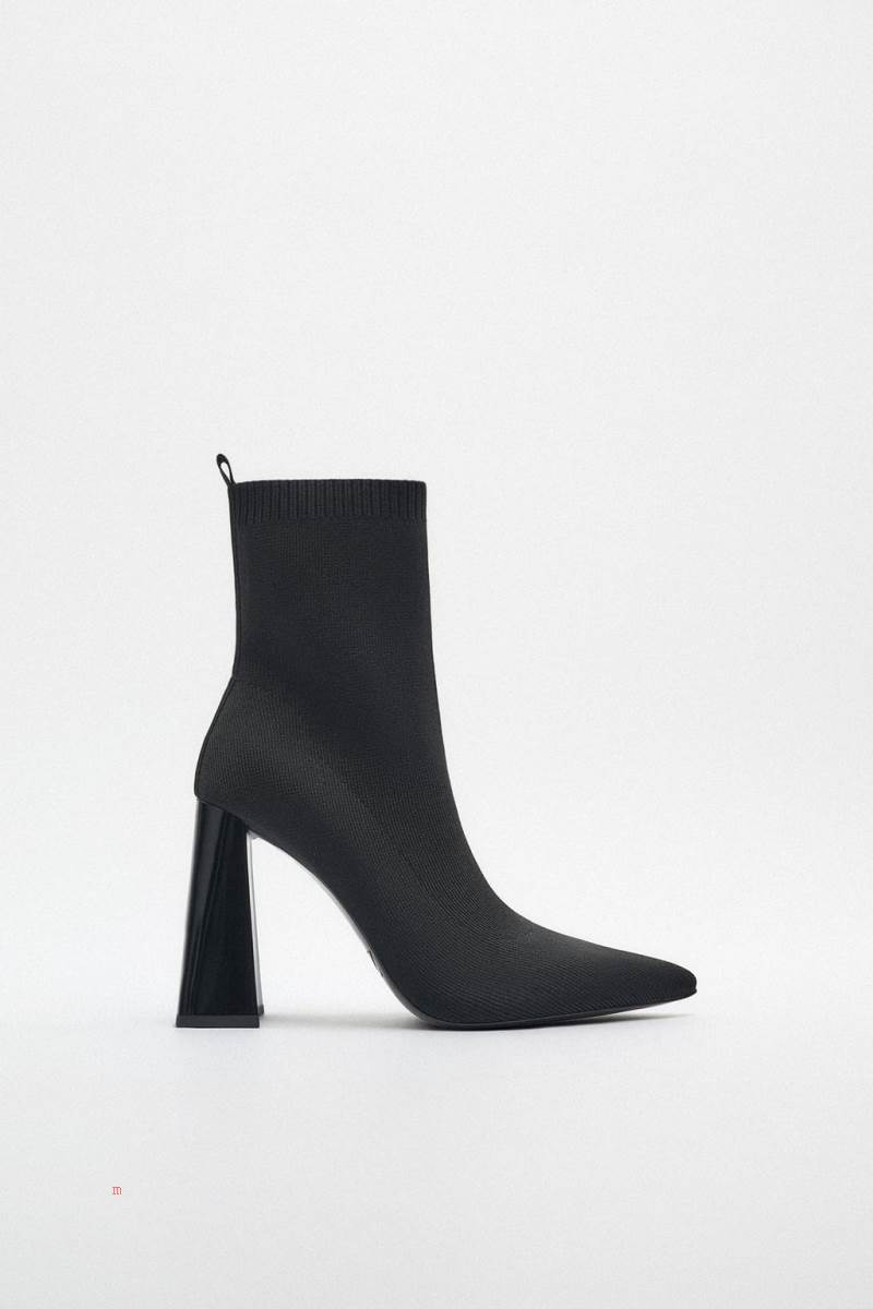ZARA FABRIC HIGH HEEL Ankelboots Dam Svarta | PIZRA-9178