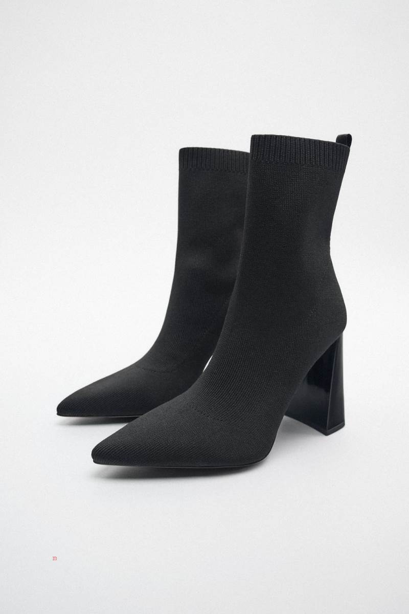 ZARA FABRIC HIGH HEEL Ankelboots Dam Svarta | PIZRA-9178