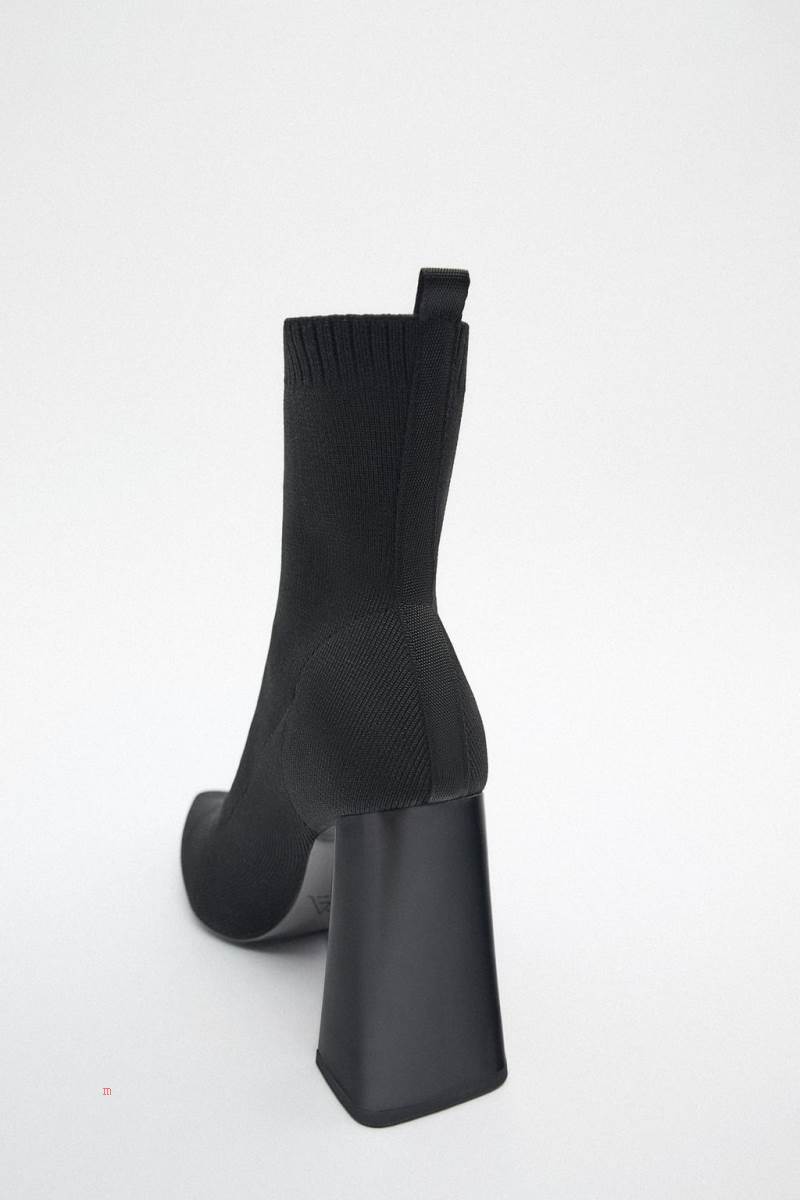 ZARA FABRIC HIGH HEEL Ankelboots Dam Svarta | PIZRA-9178
