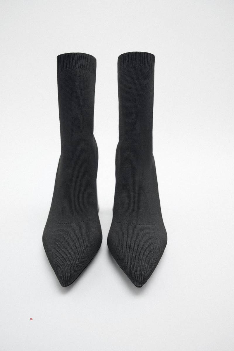 ZARA FABRIC HIGH HEEL Ankelboots Dam Svarta | PIZRA-9178