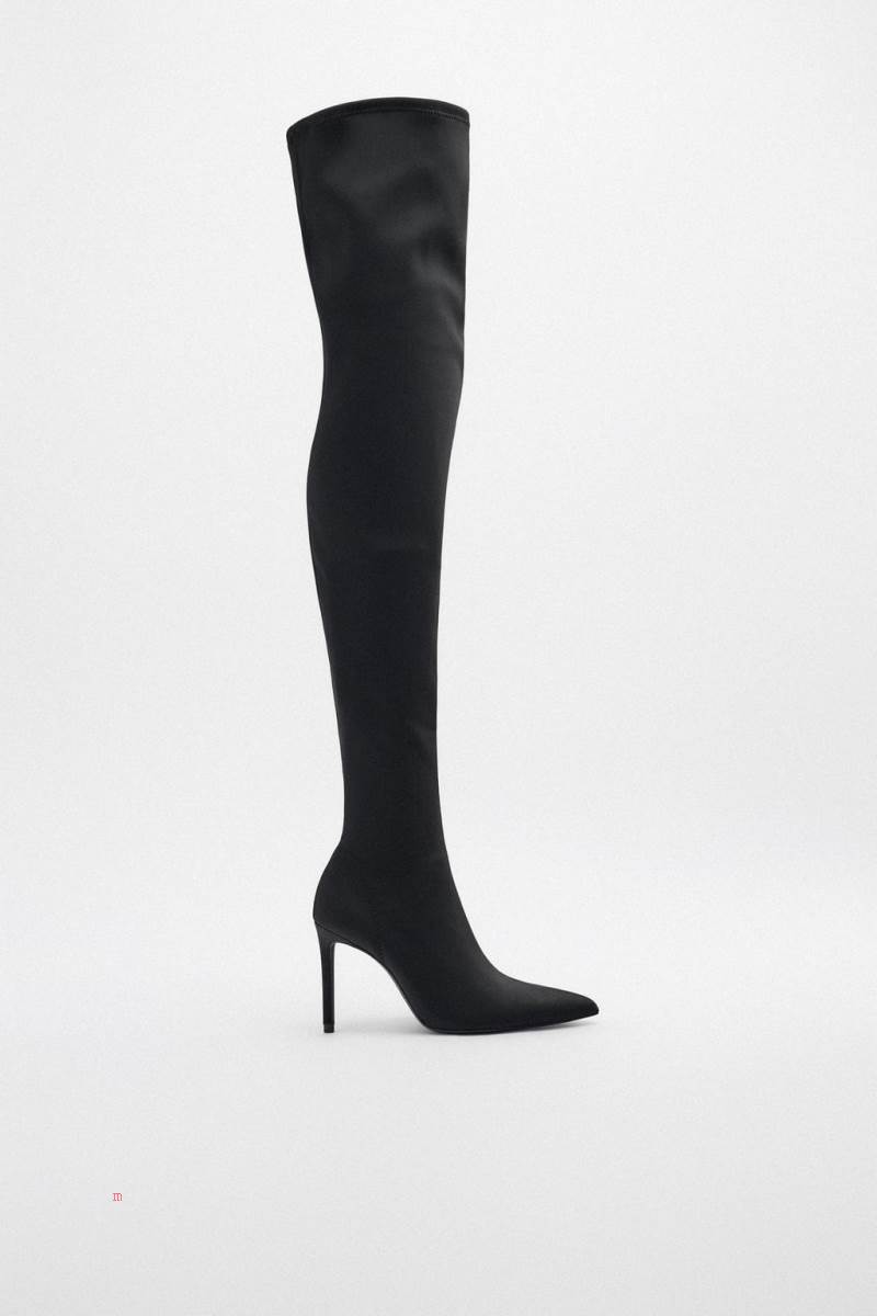 ZARA FABRIC HIGH-HEEL BOOT Höga Stövlar Dam Svarta | KJIBA-0453