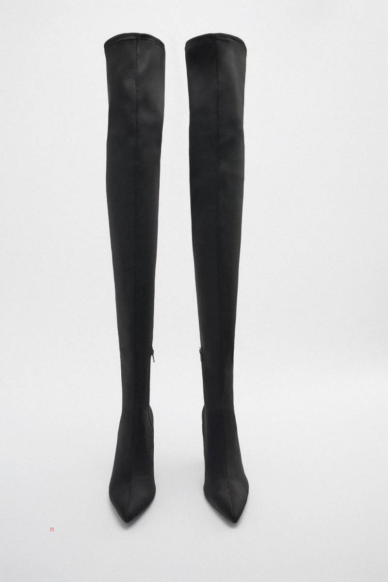 ZARA FABRIC HIGH-HEEL BOOT Höga Stövlar Dam Svarta | KJIBA-0453