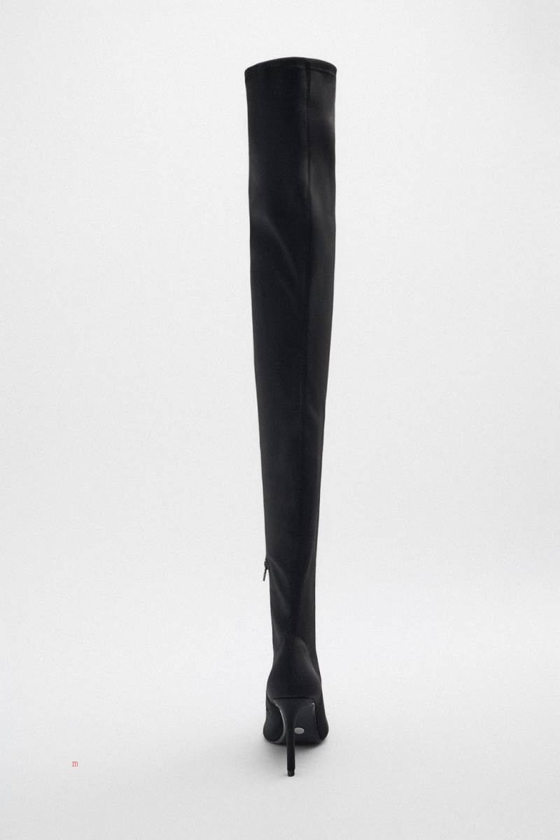 ZARA FABRIC HIGH-HEEL BOOT Höga Stövlar Dam Svarta | KJIBA-0453