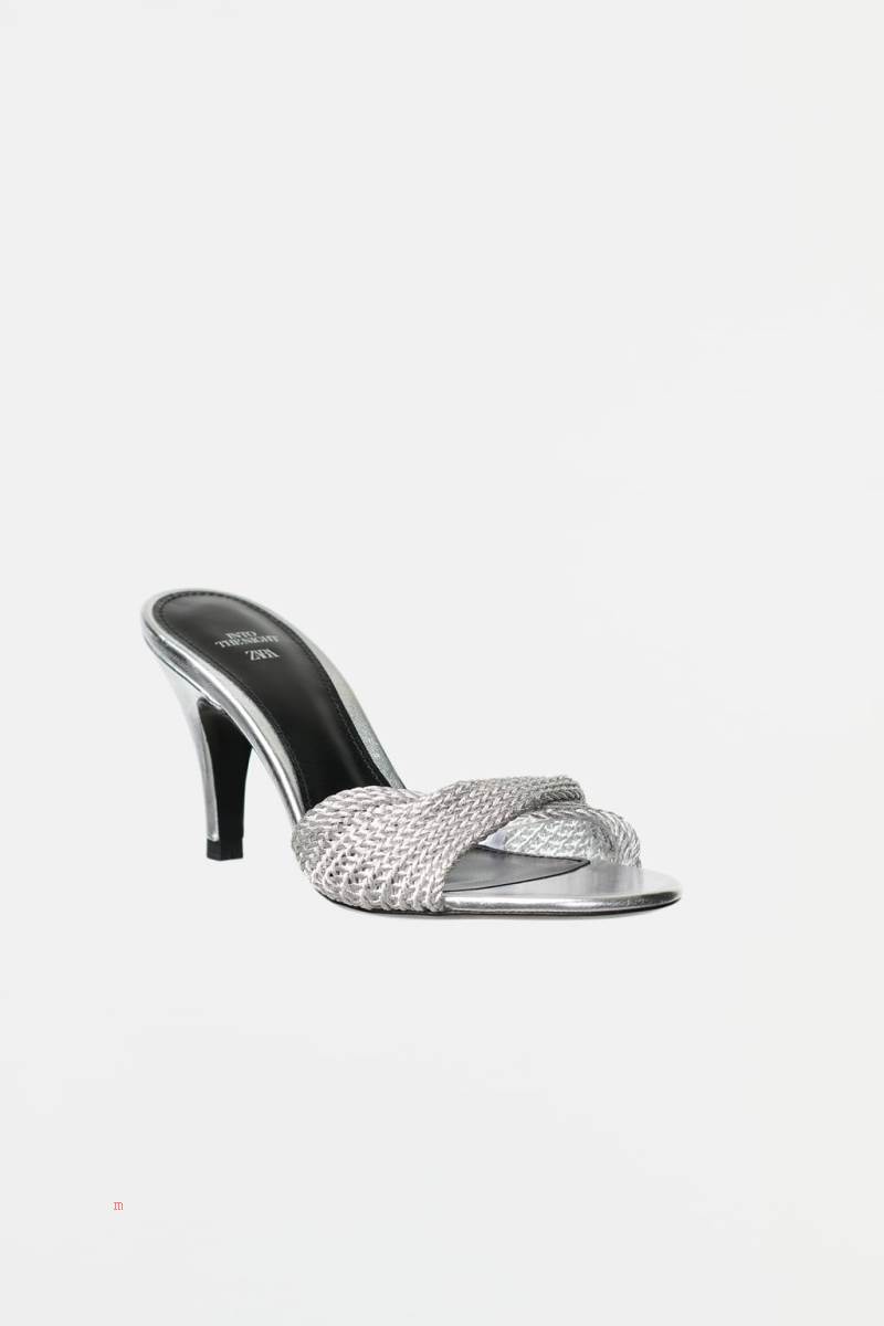 ZARA FABRIC HIGH-HEEL Sandaler Dam Silver | TAIGK-5120