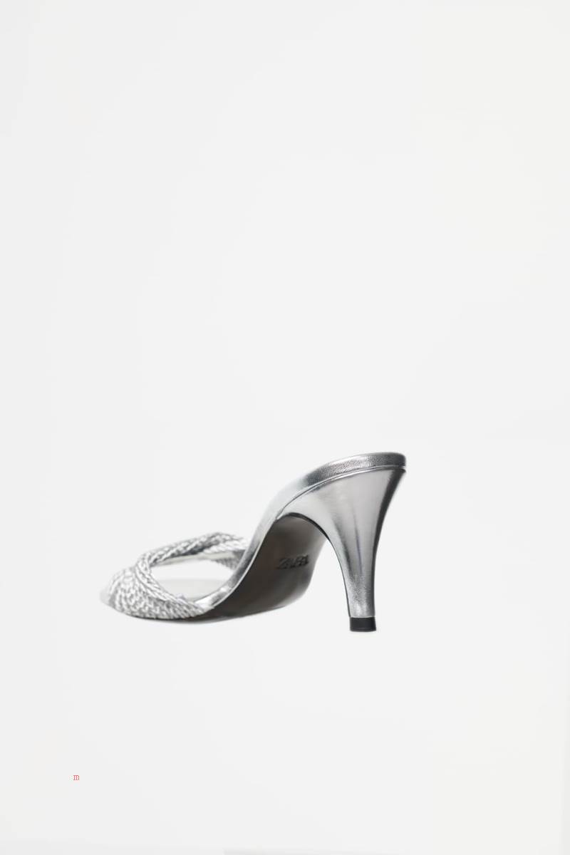 ZARA FABRIC HIGH-HEEL Sandaler Dam Silver | TAIGK-5120