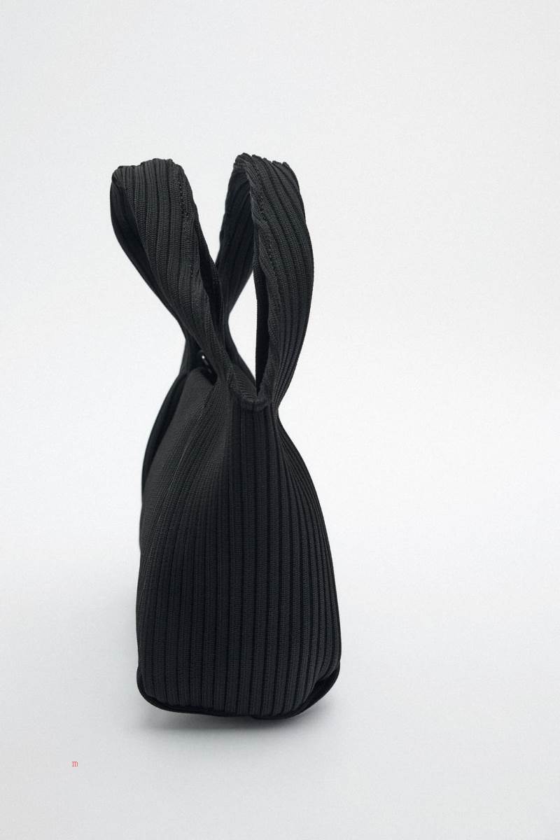 ZARA FABRIC Handväska Dam Svarta | PKJEZ-5639