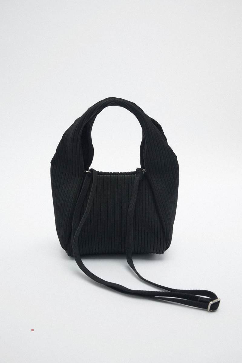 ZARA FABRIC Handväska Dam Svarta | PKJEZ-5639