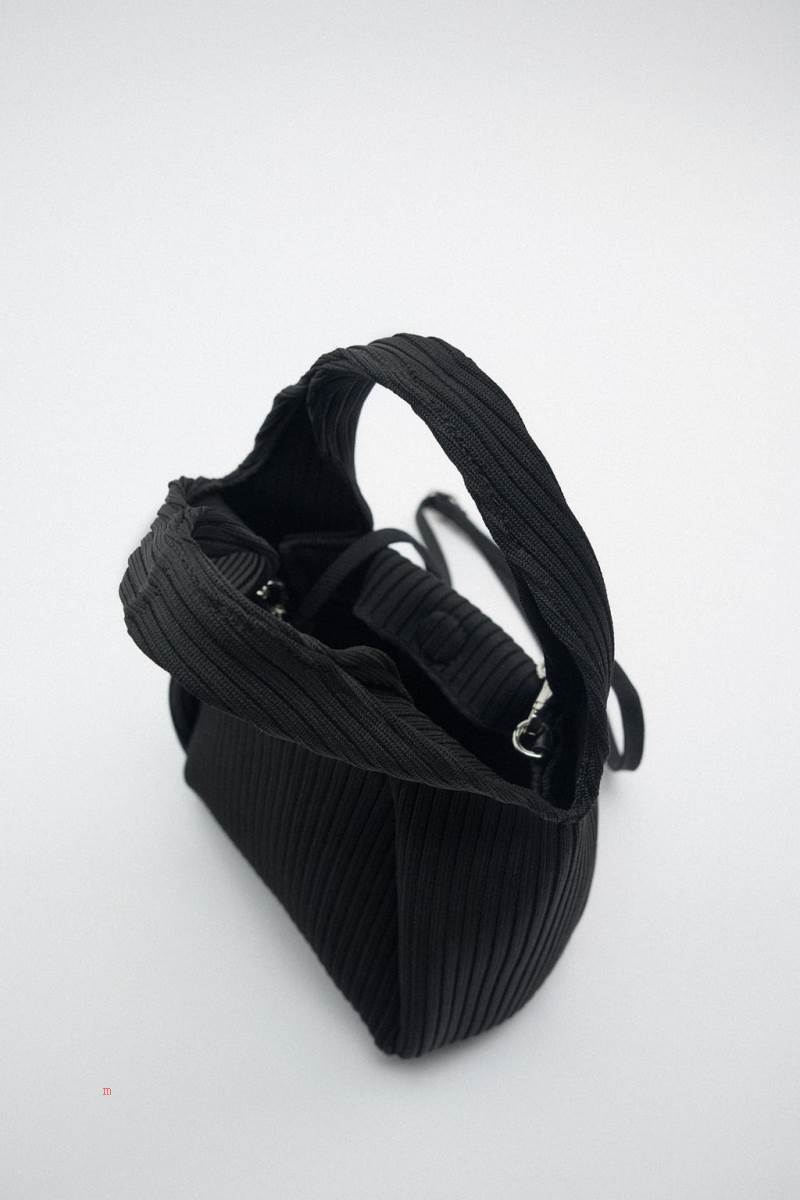 ZARA FABRIC Handväska Dam Svarta | PKJEZ-5639