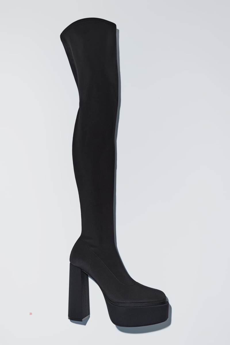 ZARA FABRIC PLATFORM KNEE-HIGH BOOT Höga Stövlar Dam Svarta | TFAUJ-9376