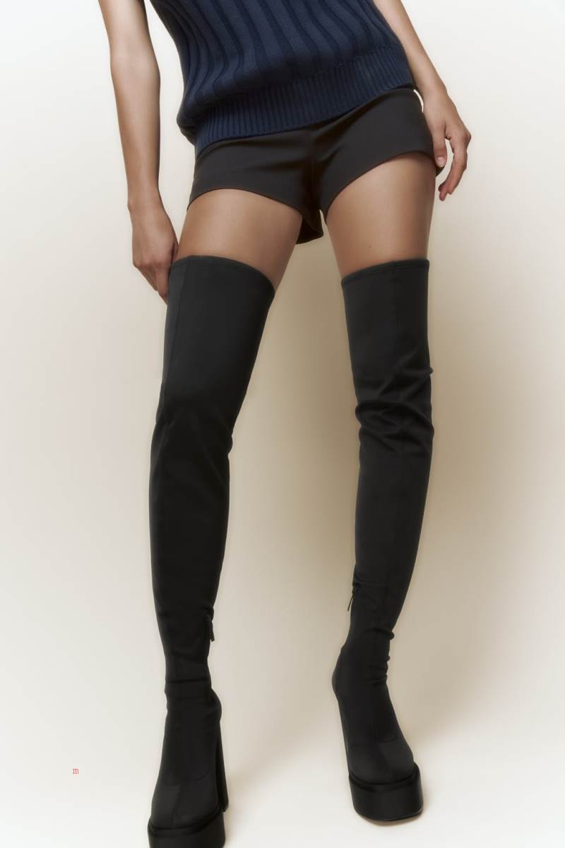 ZARA FABRIC PLATFORM KNEE-HIGH BOOT Höga Stövlar Dam Svarta | TFAUJ-9376