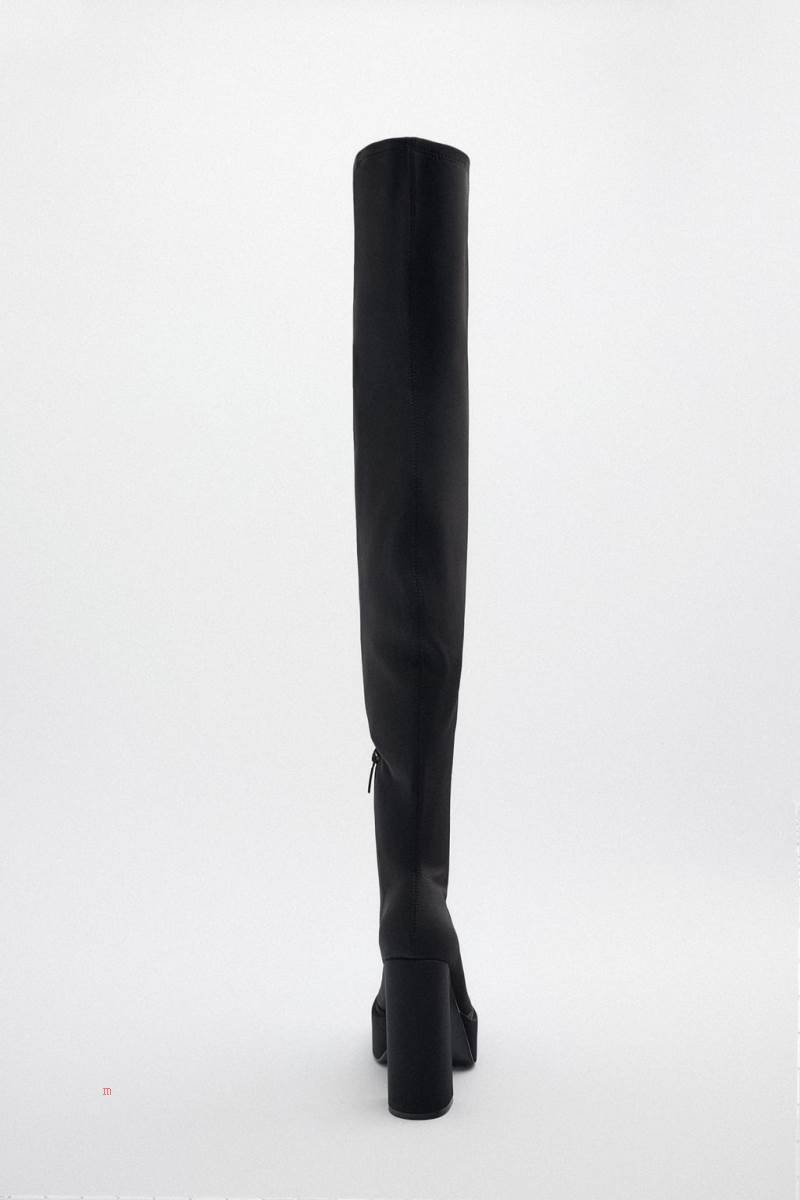 ZARA FABRIC PLATFORM KNEE-HIGH BOOT Höga Stövlar Dam Svarta | TFAUJ-9376