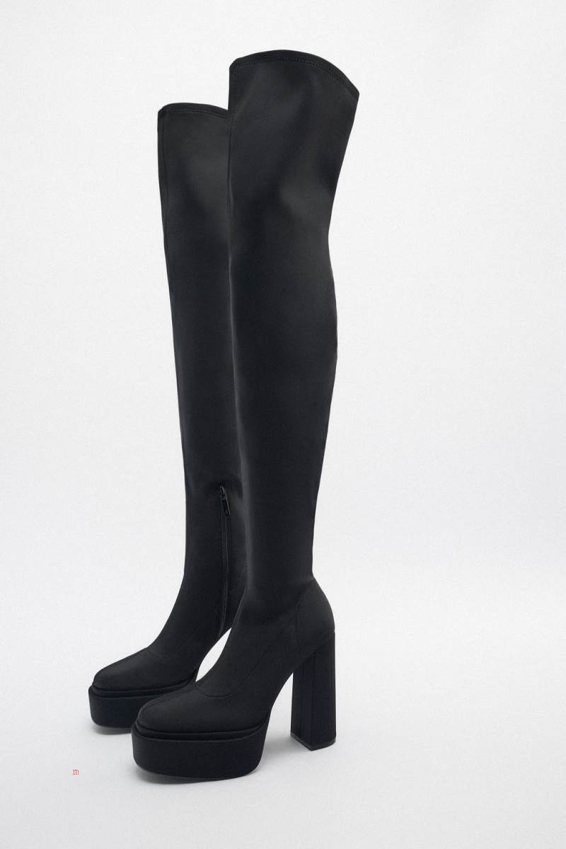 ZARA FABRIC PLATFORM KNEE-HIGH BOOT Höga Stövlar Dam Svarta | TFAUJ-9376
