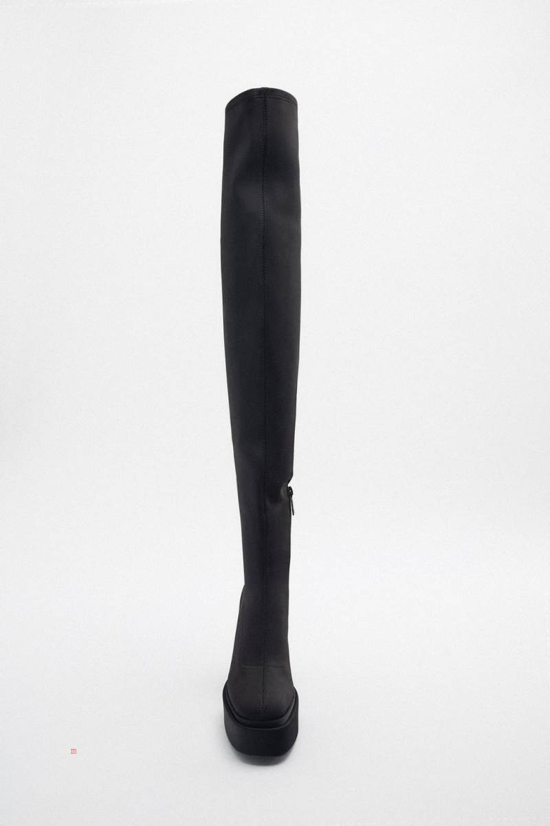 ZARA FABRIC PLATFORM KNEE-HIGH BOOT Höga Stövlar Dam Svarta | TFAUJ-9376