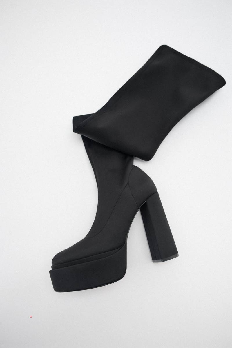ZARA FABRIC PLATFORM KNEE-HIGH BOOT Höga Stövlar Dam Svarta | TFAUJ-9376