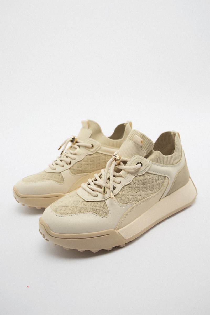 ZARA FABRIC RUNNING Träningsskor Dam Beige | ZANIT-0923