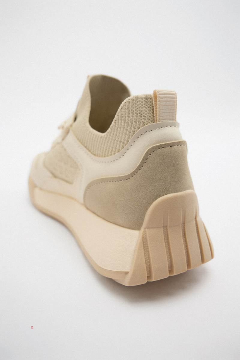 ZARA FABRIC RUNNING Träningsskor Dam Beige | ZANIT-0923