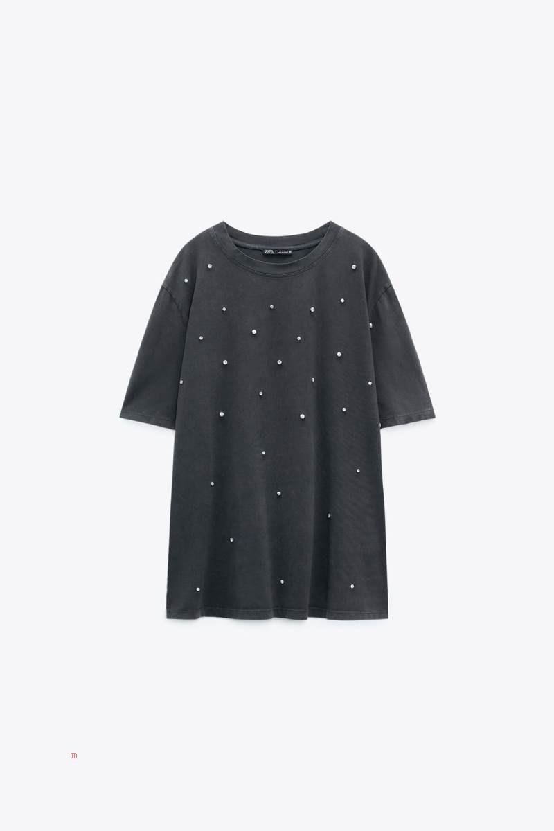ZARA FADED RHINESTONE T-shirt Dam Mörkgrå | UYFTW-1420
