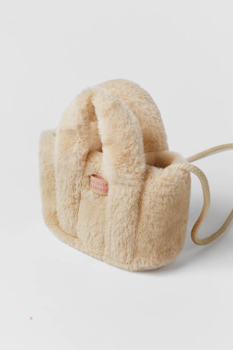 ZARA FAUX FUR Crossbody Väska Tjej Vita | LXHEP-0637