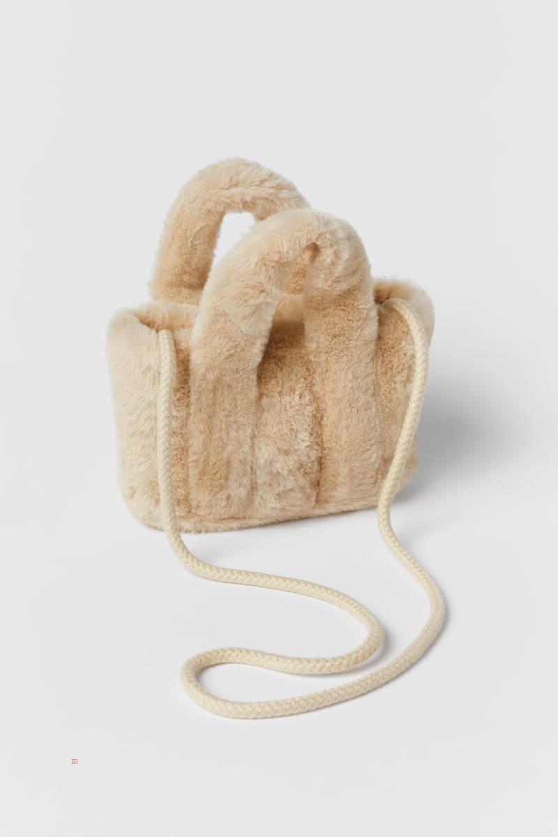 ZARA FAUX FUR Crossbody Väska Tjej Vita | LXHEP-0637