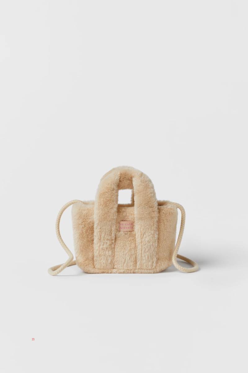 ZARA FAUX FUR Crossbody Väska Tjej Vita | LXHEP-0637