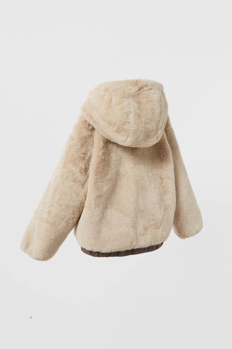 ZARA FAUX FUR QUILTED COMFY Quiltad Jacka Tjej Grå | CAPEF-1460
