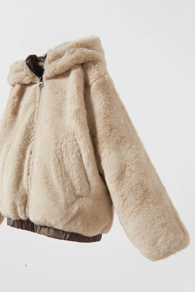 ZARA FAUX FUR QUILTED COMFY Quiltad Jacka Tjej Grå | CAPEF-1460