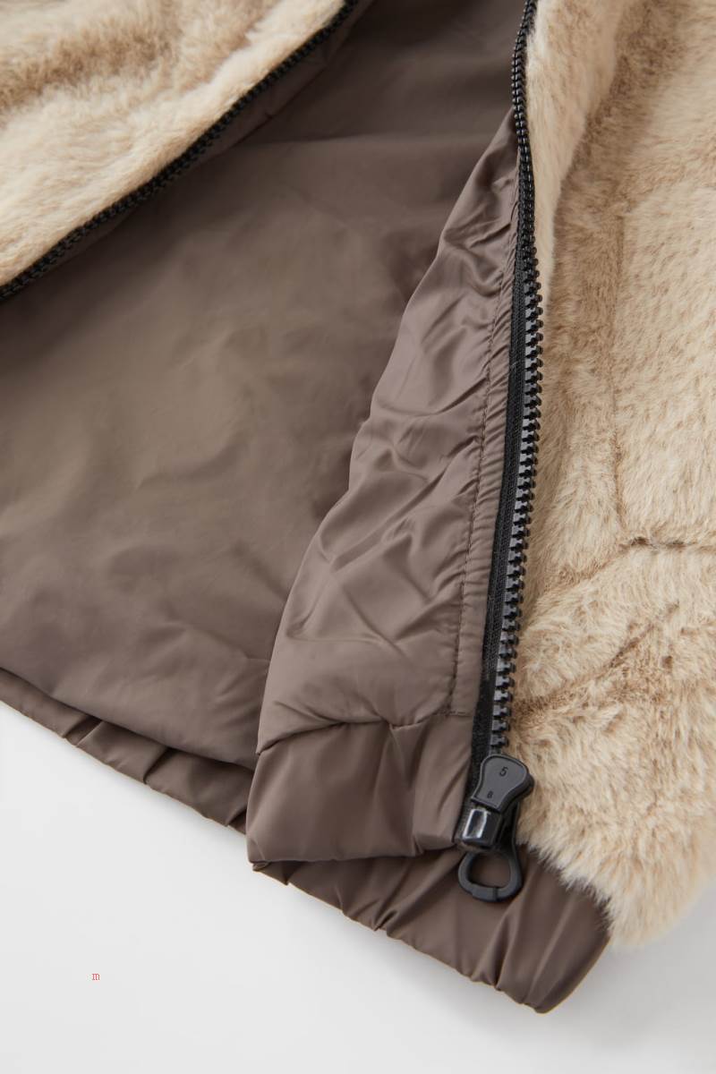 ZARA FAUX FUR QUILTED COMFY Quiltad Jacka Tjej Grå | CAPEF-1460
