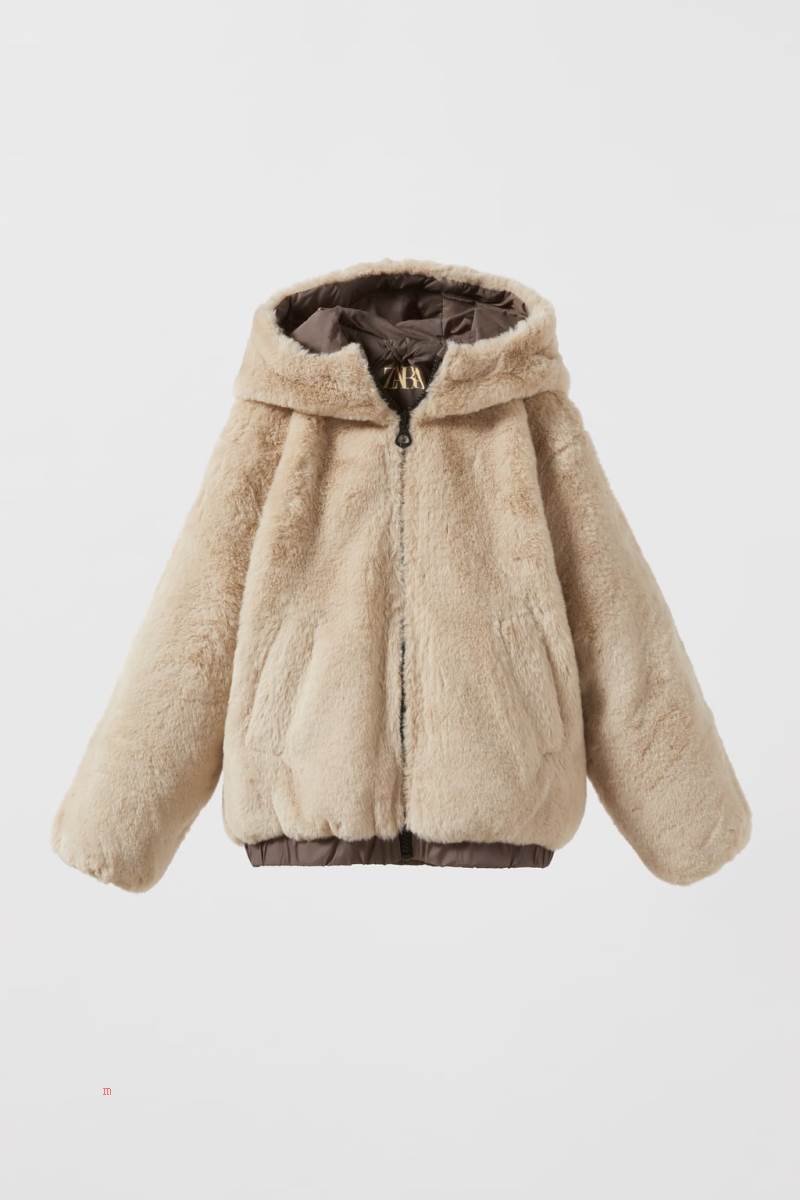 ZARA FAUX FUR QUILTED COMFY Quiltad Jacka Tjej Grå | CAPEF-1460