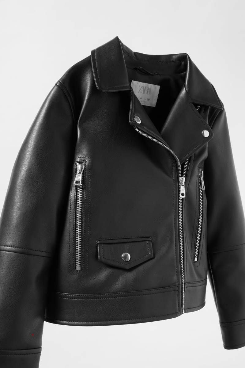ZARA FAUX LEATHER BIKER Skinnjacka Tjej Svarta | ESRJO-6852