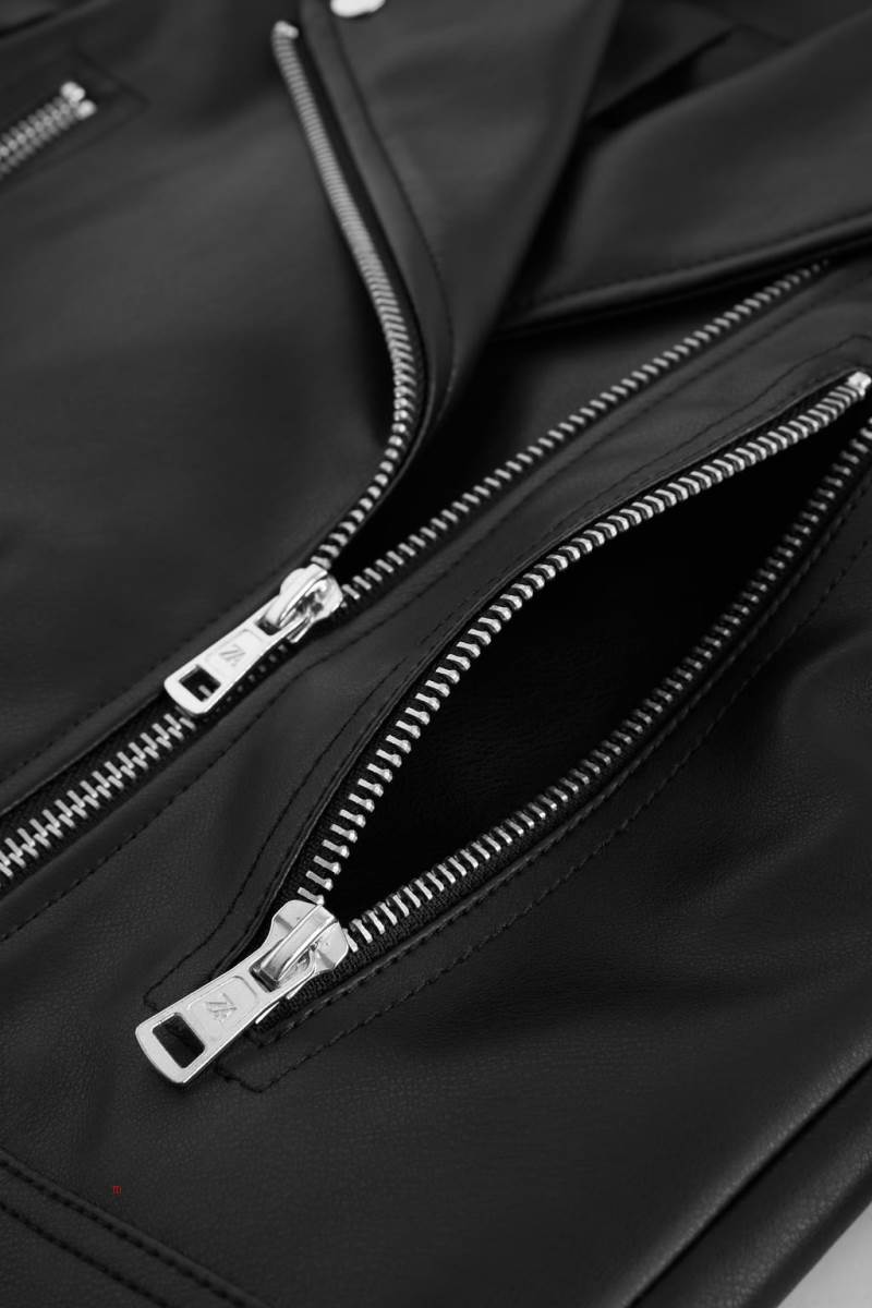 ZARA FAUX LEATHER BIKER Skinnjacka Tjej Svarta | ESRJO-6852