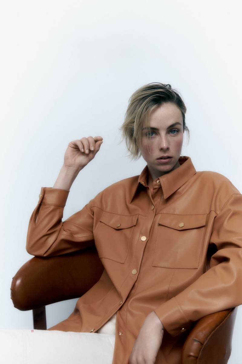 ZARA FAUX LEATHER WITH GOLD-TONED BUTTONS Övertröja Dam Bruna | RDSUT-1026