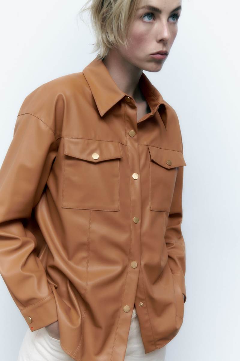 ZARA FAUX LEATHER WITH GOLD-TONED BUTTONS Övertröja Dam Bruna | RDSUT-1026
