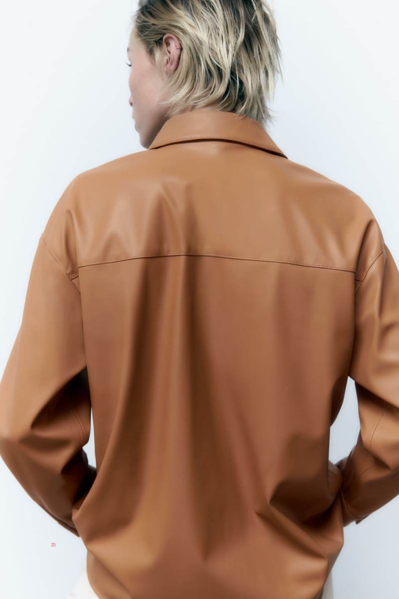 ZARA FAUX LEATHER WITH GOLD-TONED BUTTONS Övertröja Dam Bruna | RDSUT-1026
