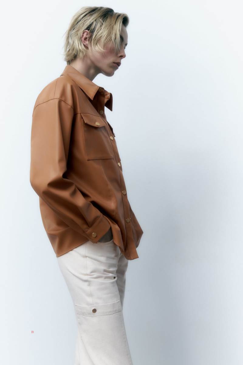 ZARA FAUX LEATHER WITH GOLD-TONED BUTTONS Övertröja Dam Bruna | RDSUT-1026
