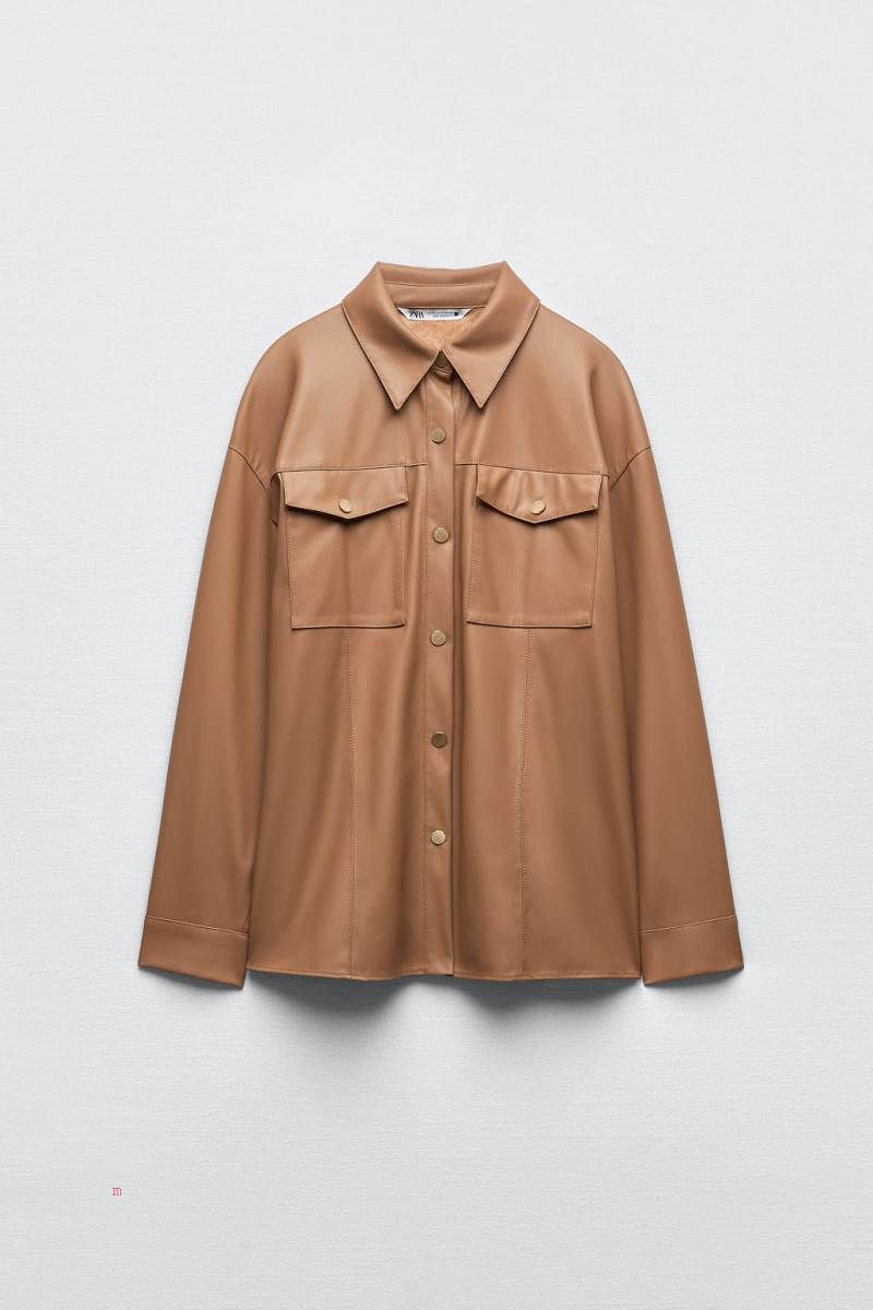 ZARA FAUX LEATHER WITH GOLD-TONED BUTTONS Övertröja Dam Bruna | RDSUT-1026