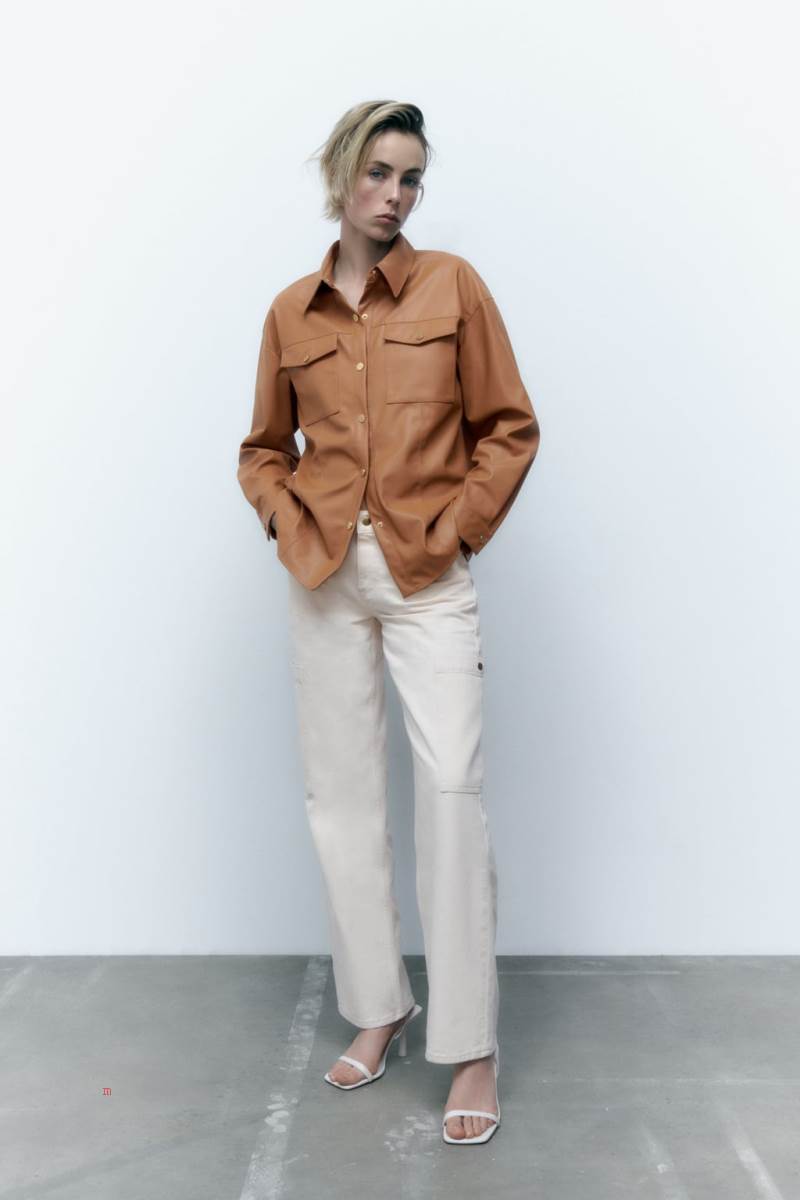 ZARA FAUX LEATHER WITH GOLD-TONED BUTTONS Övertröja Dam Bruna | RDSUT-1026