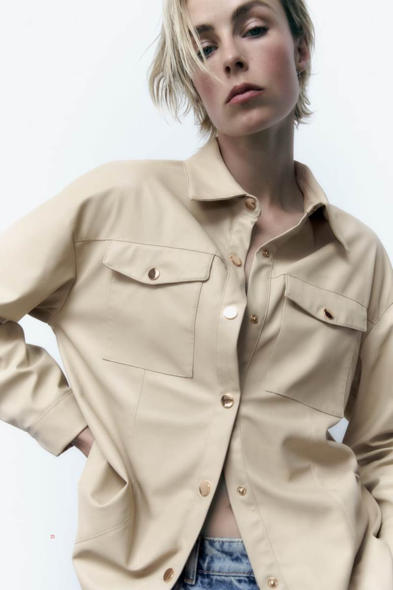 ZARA FAUX LEATHER Övertröja Dam Grå Vita | JPKGL-2061
