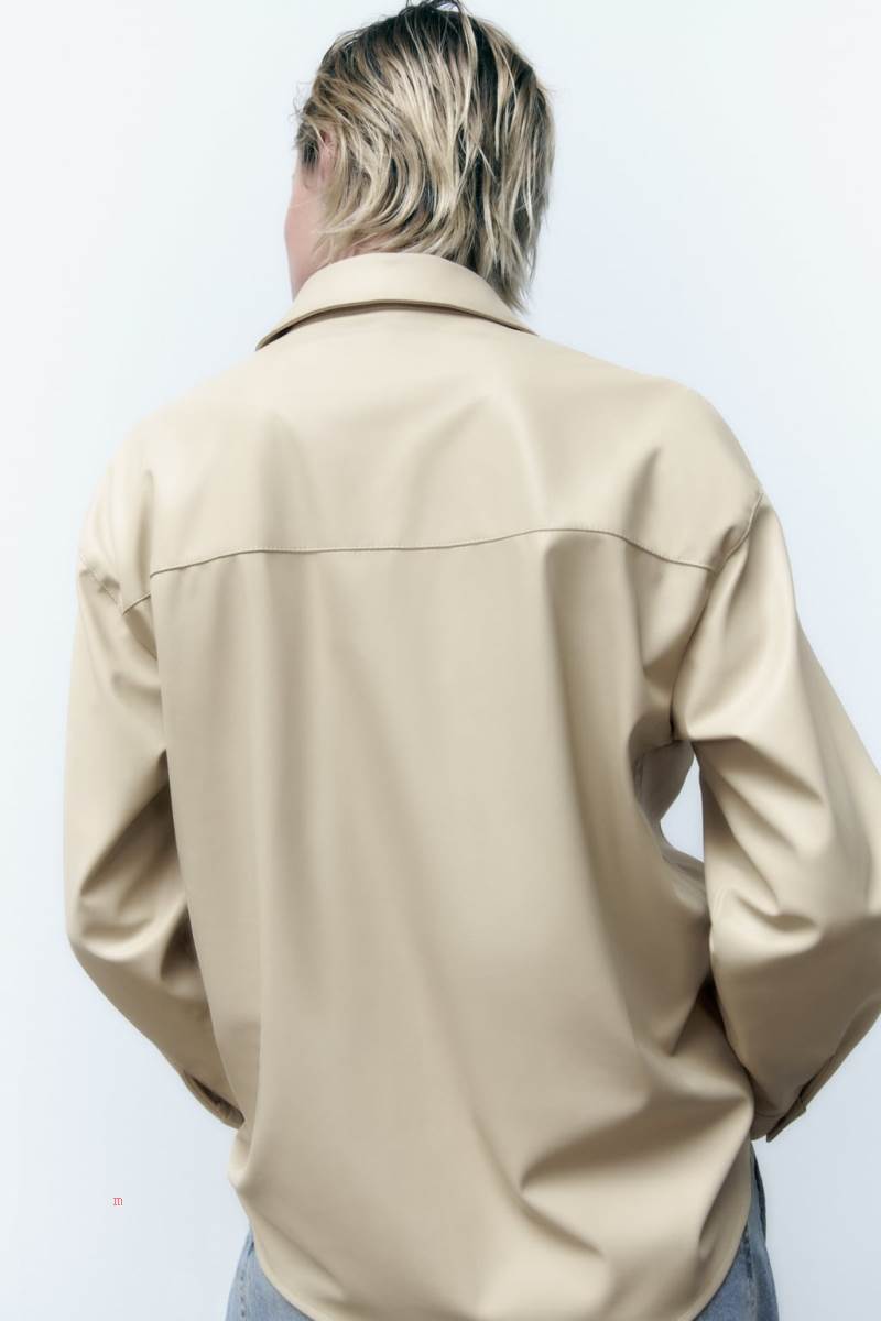 ZARA FAUX LEATHER Övertröja Dam Grå Vita | JPKGL-2061