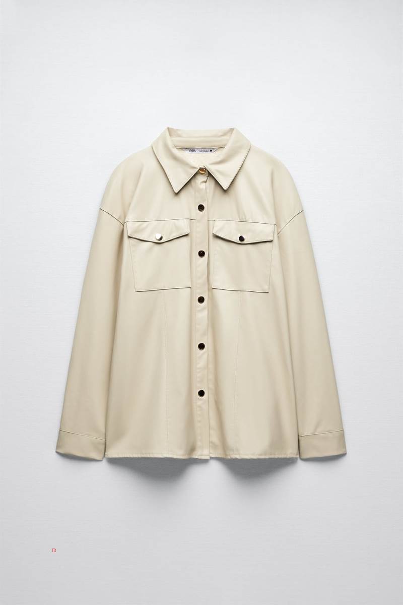 ZARA FAUX LEATHER Övertröja Dam Grå Vita | JPKGL-2061