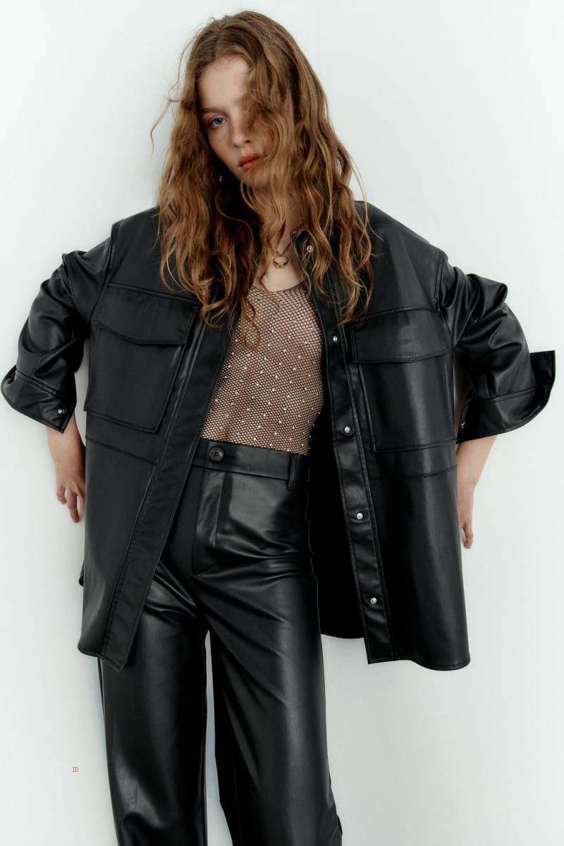 ZARA FAUX LEATHER Övertröja Dam Svarta | BDZTH-2358