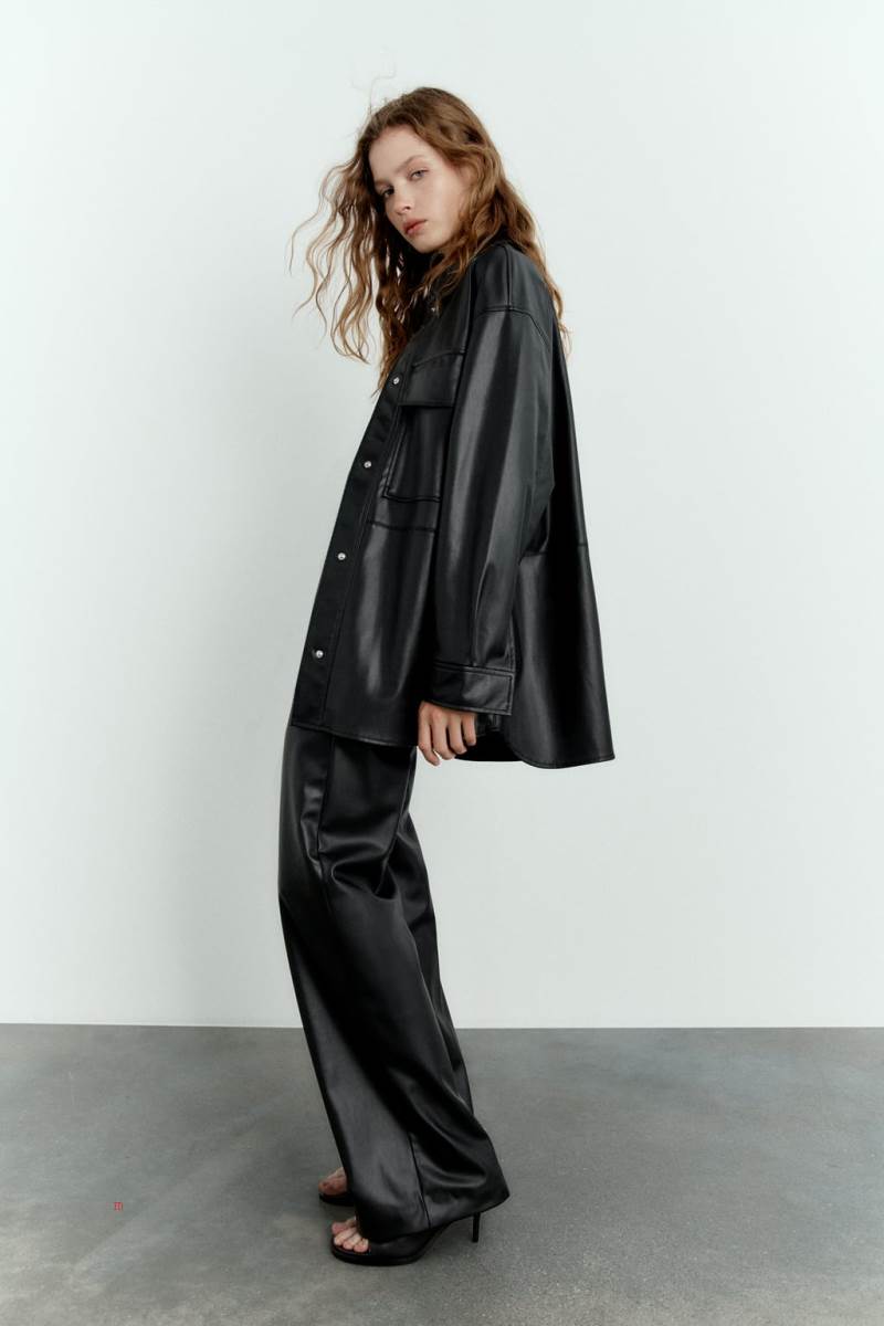 ZARA FAUX LEATHER Övertröja Dam Svarta | BDZTH-2358