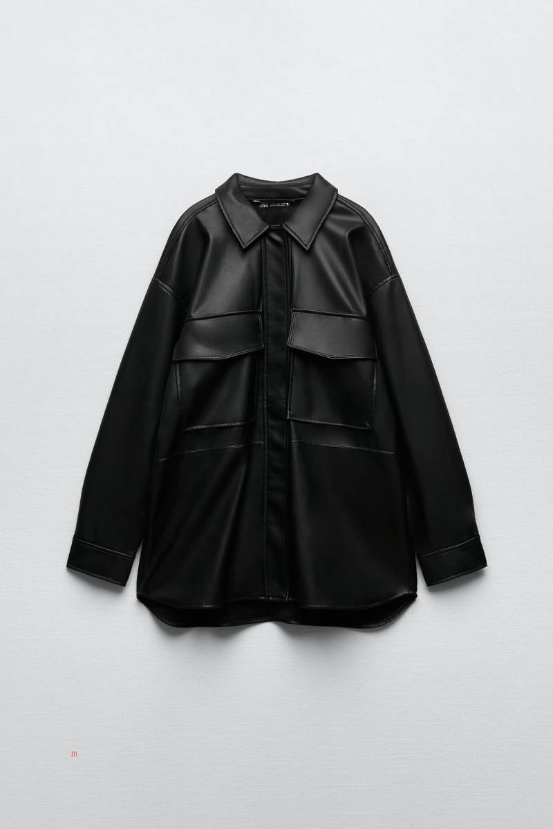 ZARA FAUX LEATHER Övertröja Dam Svarta | BDZTH-2358
