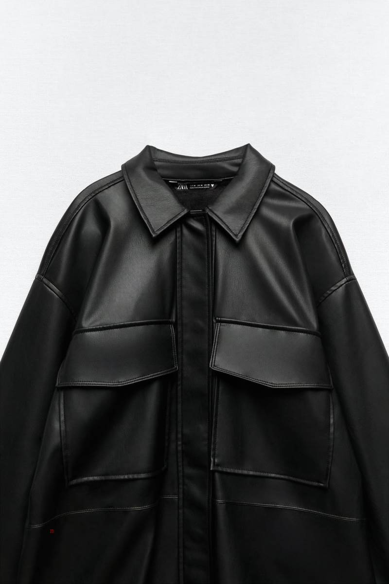 ZARA FAUX LEATHER Övertröja Dam Svarta | BDZTH-2358