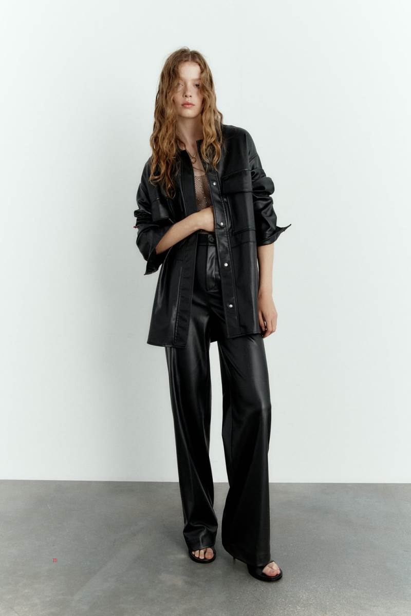 ZARA FAUX LEATHER Övertröja Dam Svarta | BDZTH-2358