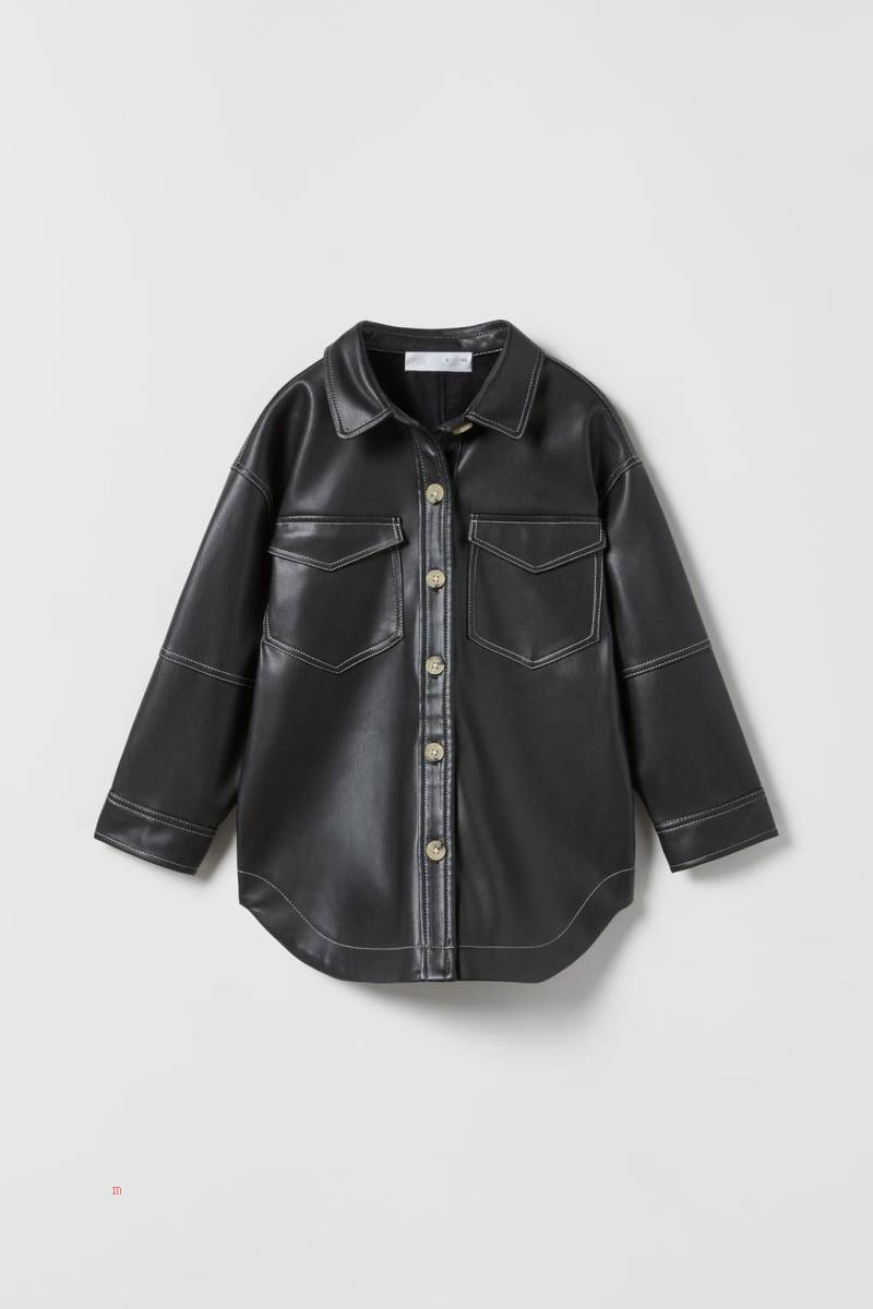 ZARA FAUX LEATHER Övertröja Tjej Svarta | ONGRF-9645