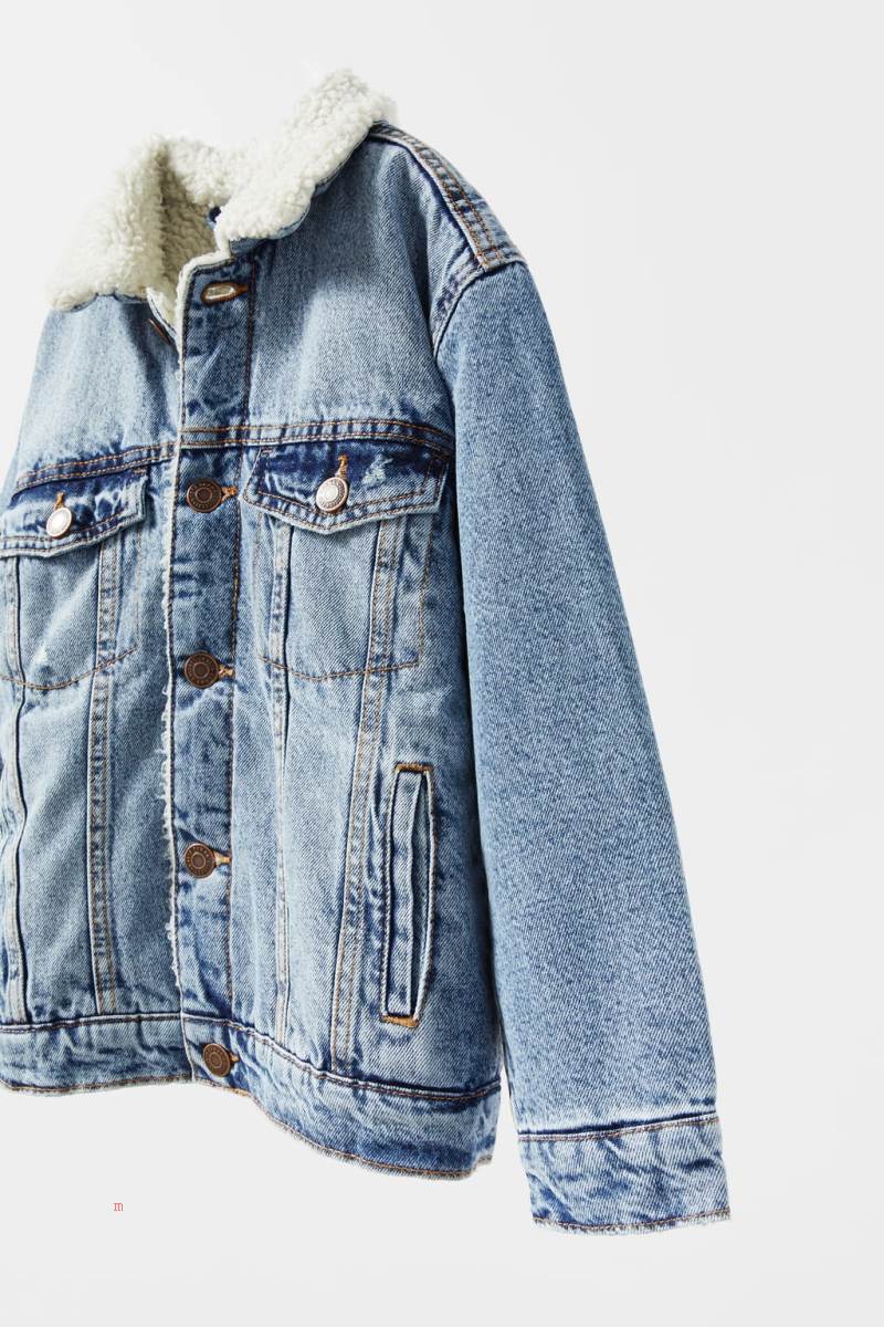 ZARA FAUX SHEARLING Jeansjacka Pojke Blå | WKPDN-3658