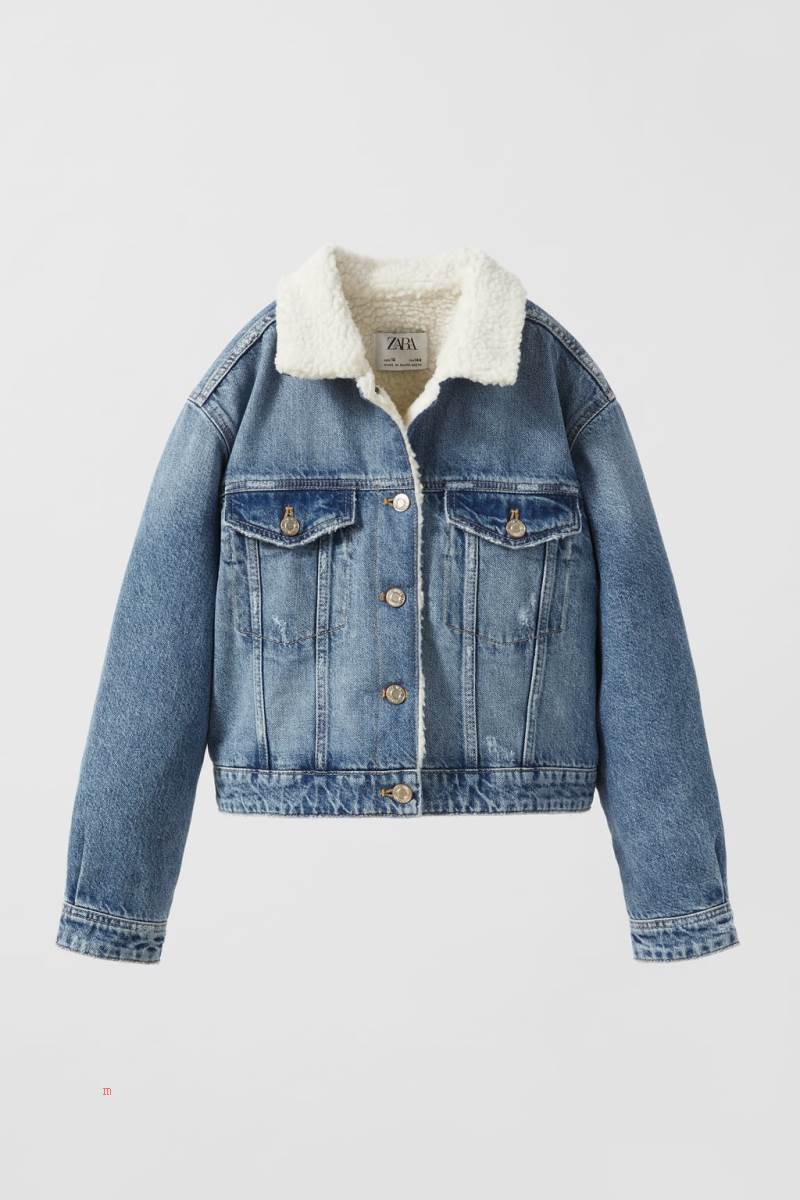 ZARA FAUX SHEARLING Jeansjacka Tjej Blå | YKDIN-8920
