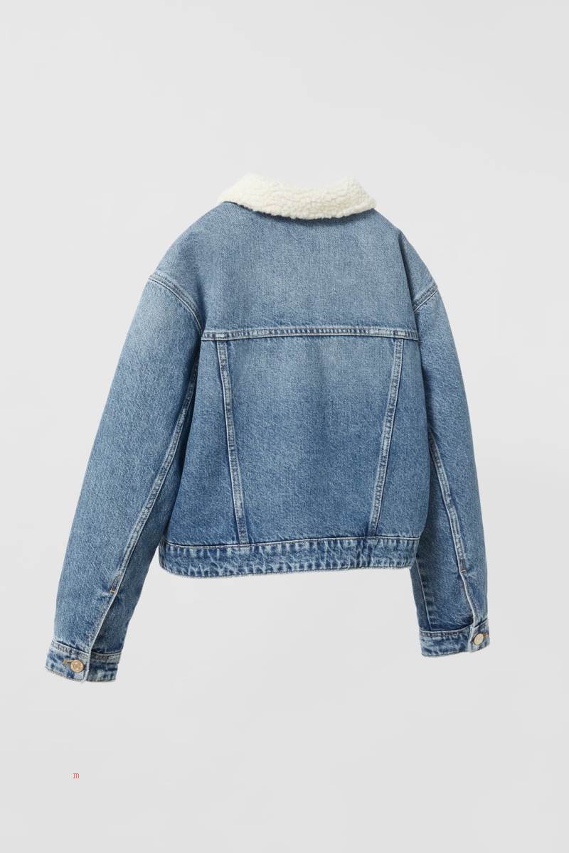 ZARA FAUX SHEARLING Jeansjacka Tjej Blå | YKDIN-8920