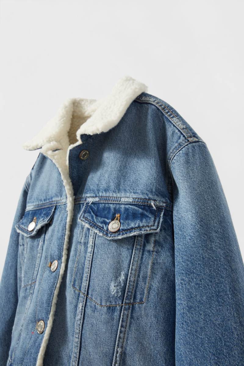 ZARA FAUX SHEARLING Jeansjacka Tjej Blå | YKDIN-8920